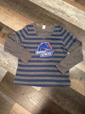 Boise State Broncos Striped Long Sleeve Tee 2XL Blue Gray NCAA
